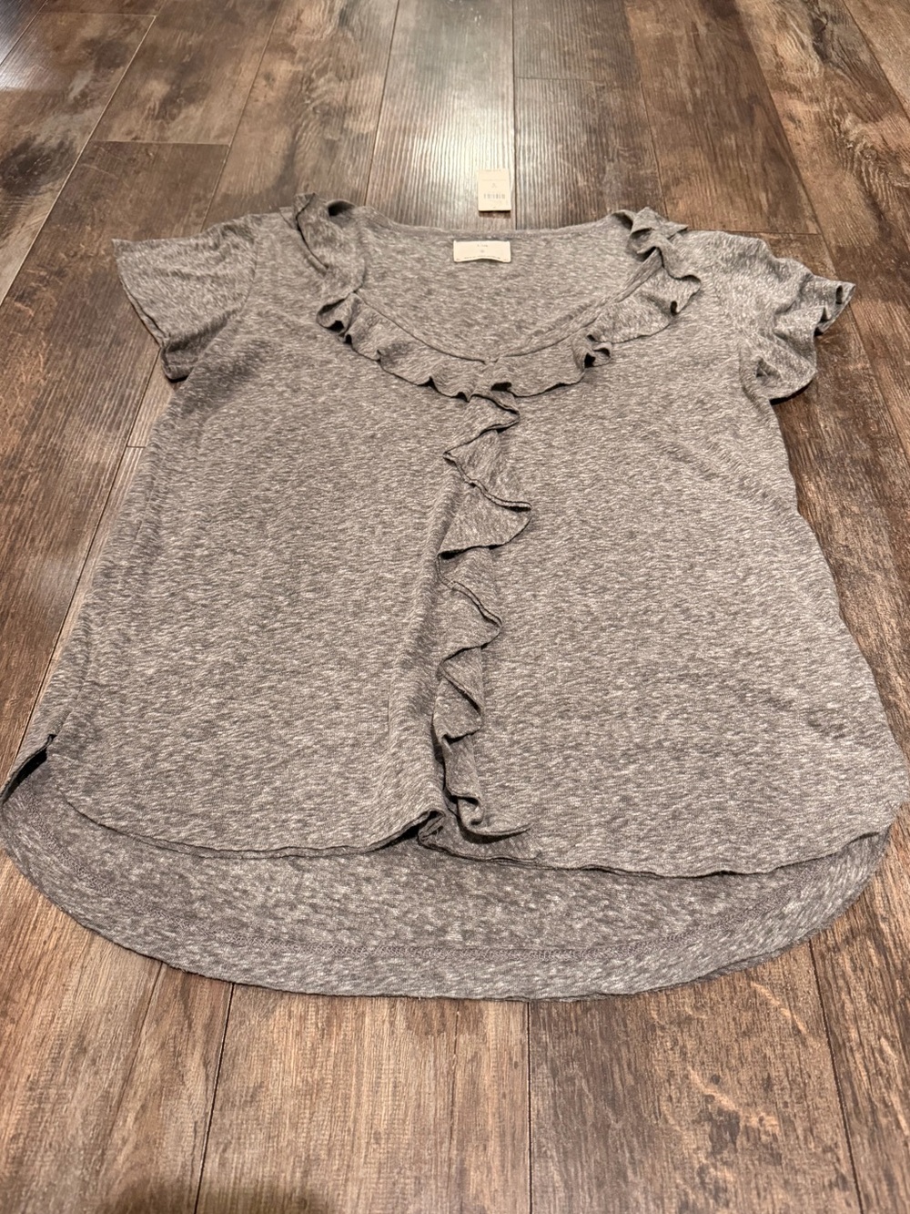 T.La Heather Gray Ruffle V-Neck Short Sleeve Tee - Gray